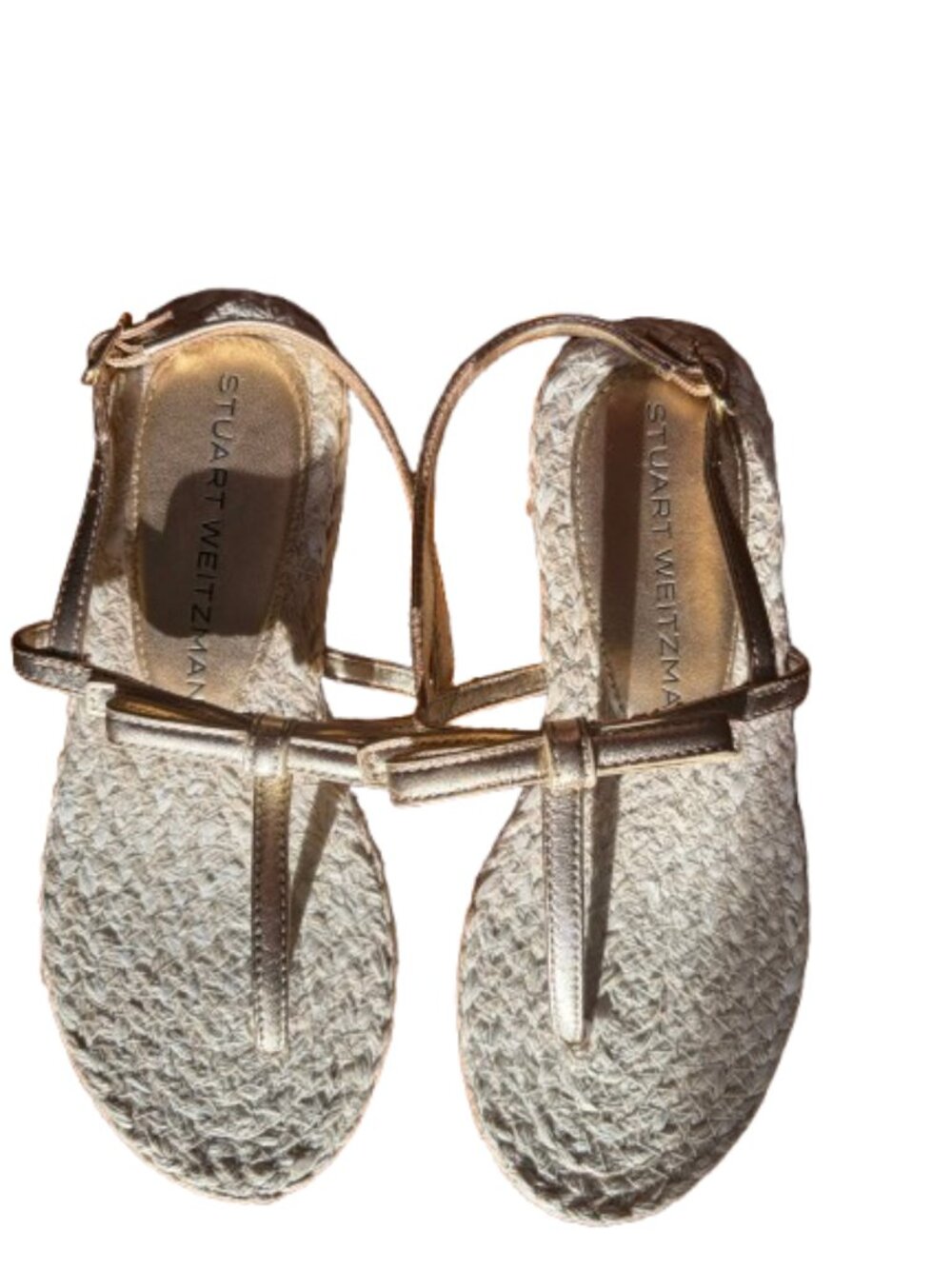 Stuart Weitzman Felicity Espadrille Leather T-Strap Flats Sandals Women's Size 5